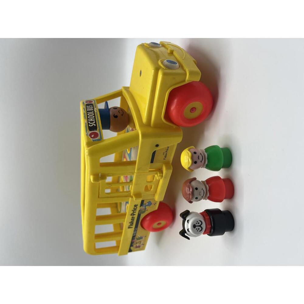 Fisher-Price Vintage School Bus Toy with Figures - 1984